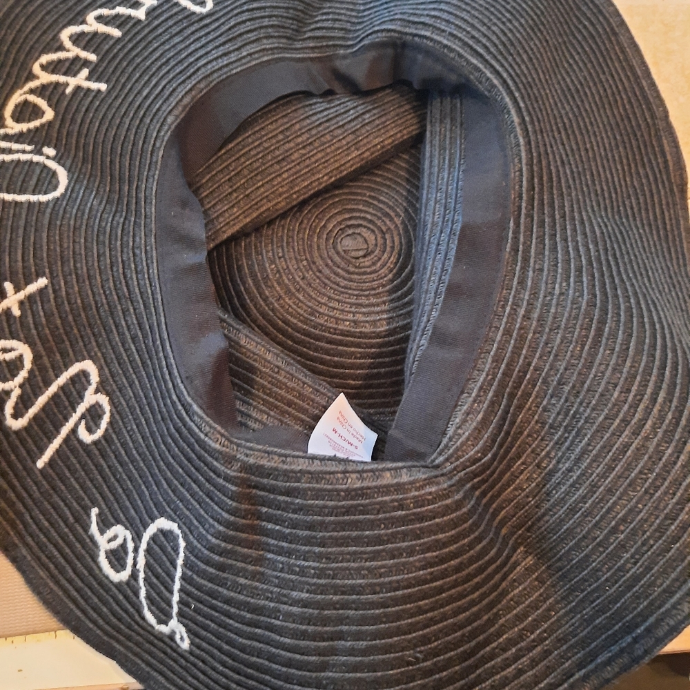🎆 Black Floppy Beach Hat sz S-M Do Not Disturb - Picture 3 of 5